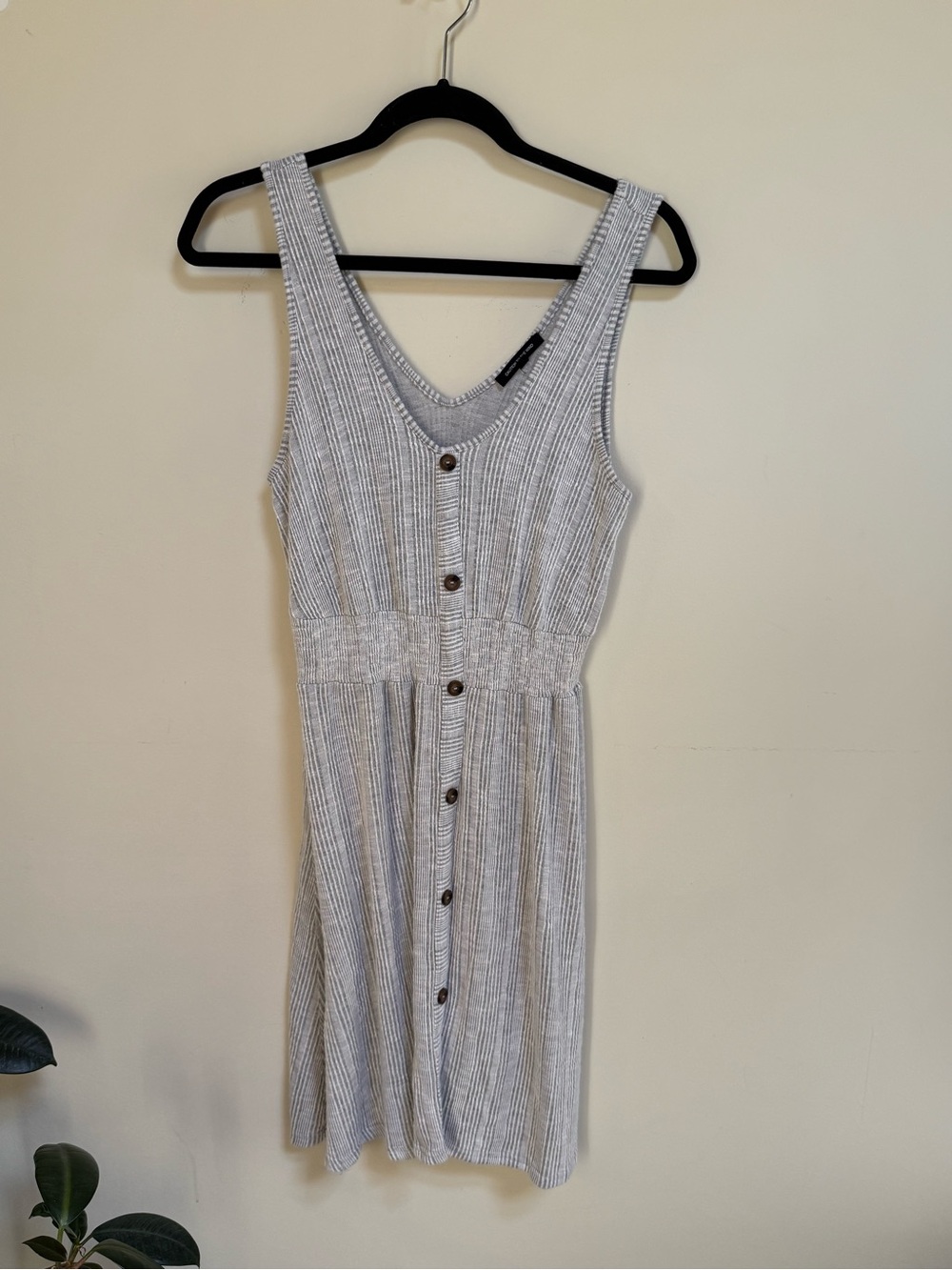 Caution To The Wind Gray Striped Button-Front Midi Dress